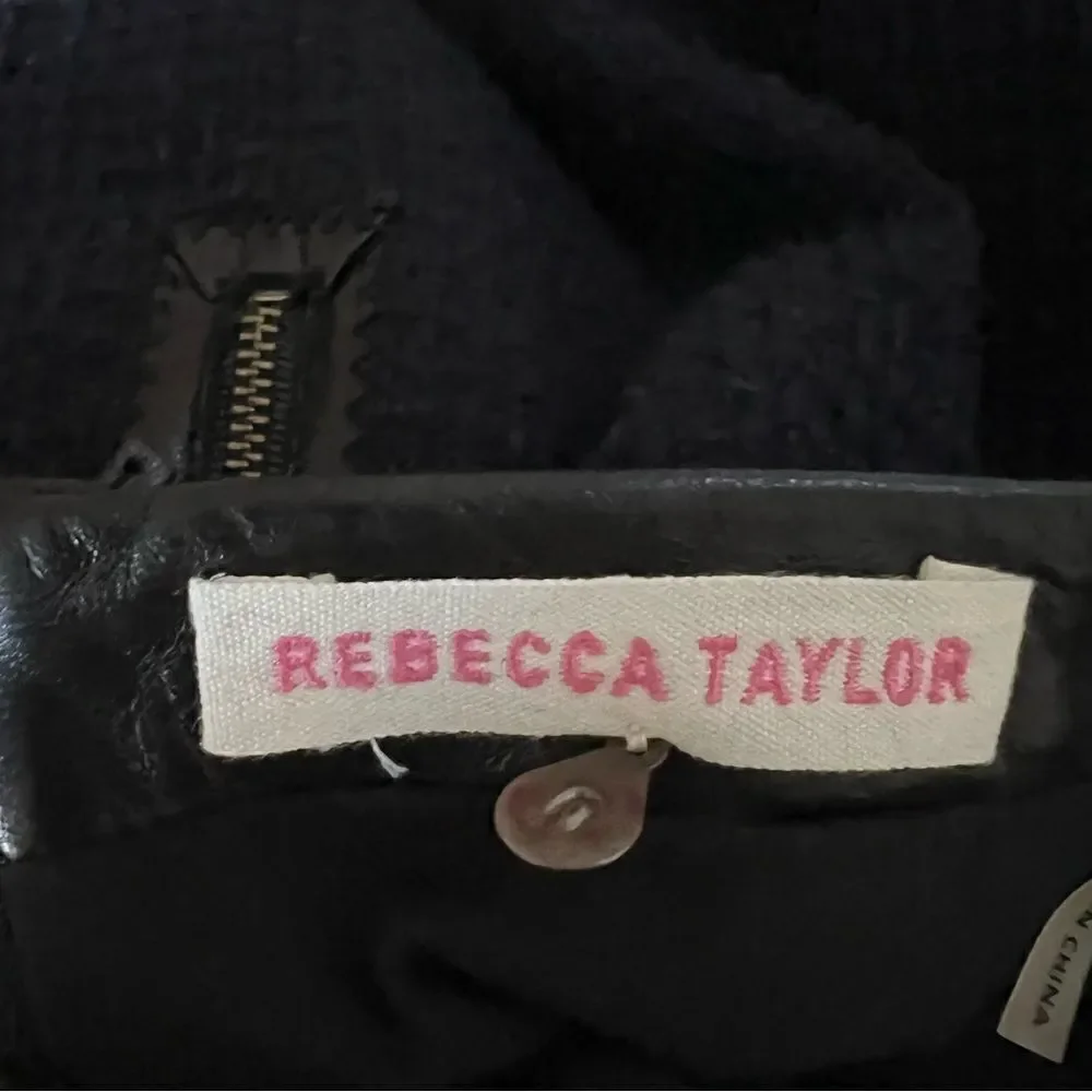 Rebecca Taylor blue tweed skirt with leather trim